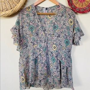 CAbi Two Piece Blouse Set Floral Boho Size S